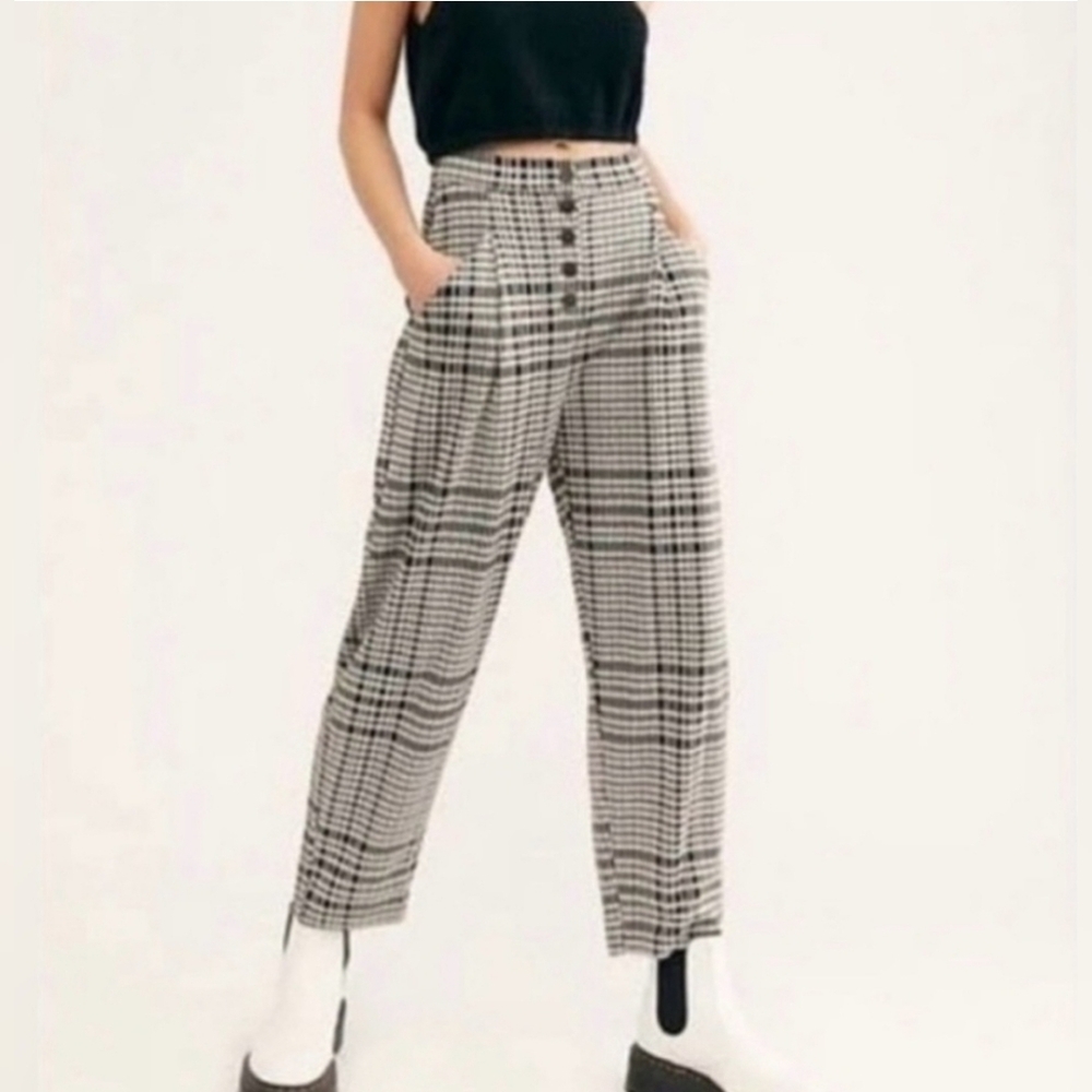 Free People Plaid Trousers High Waisted High Rise Tapered Leg XS